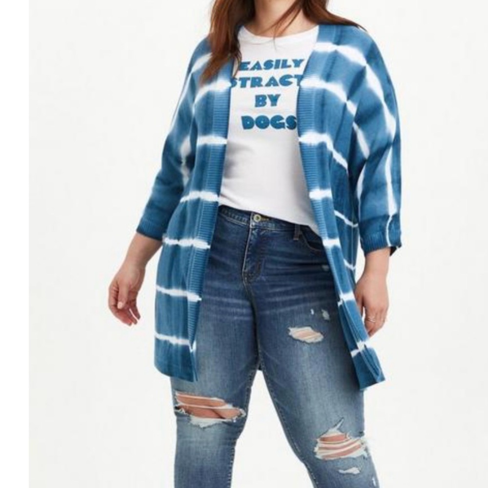 Torrid Blue Tie Dye Dolman Sleeve Open Cardigan Sweater Size 2X